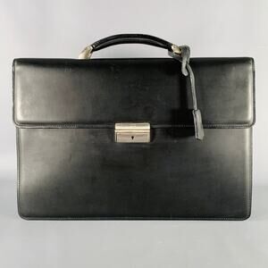 GIANFRANCO FERRE Black Leather Briefcase Push Lock Bag